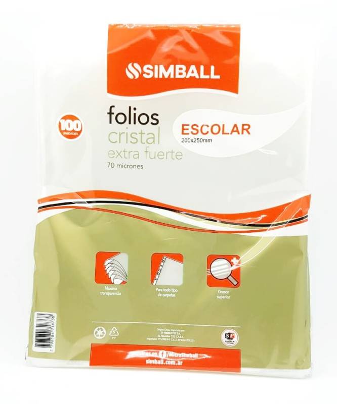 Folio Simball Escolar X 100 Un Extra Fuerte 70 Micrones