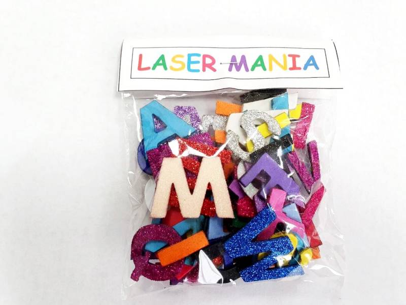 Goma Eva Letras Abecedario Brillo 3 Cm Chico Bolsa X 80