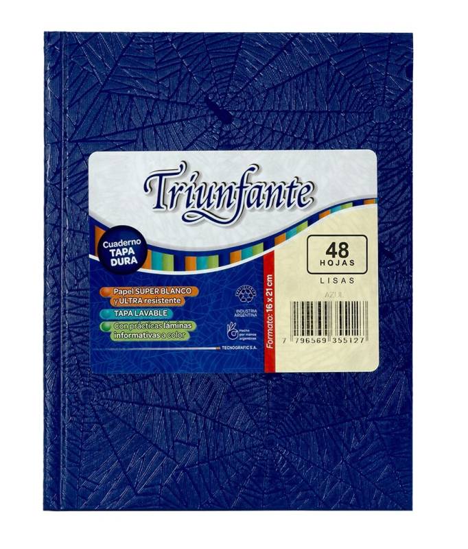 Cuaderno Triunfante Forrado T/D 48 Hjs Liso Azul