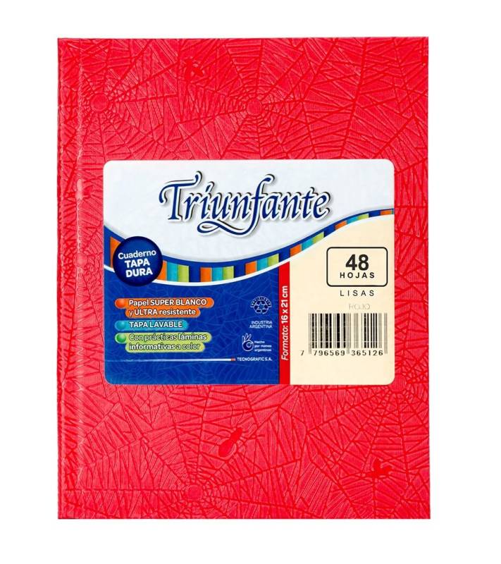 Cuaderno Triunfante Forrado T/D 48 Hjs Liso Rojo