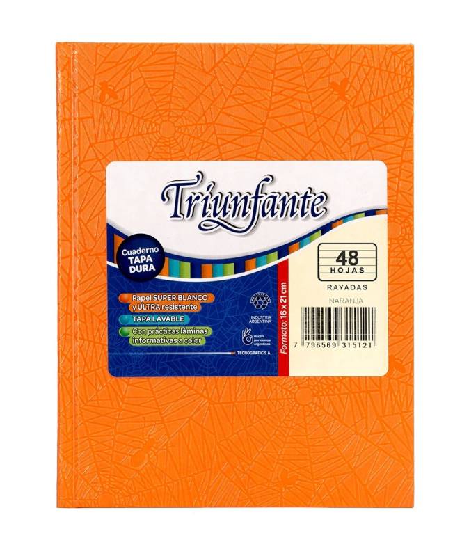 Cuaderno Triunfante Forrado T/D 48 Hjs Rayado Naranja