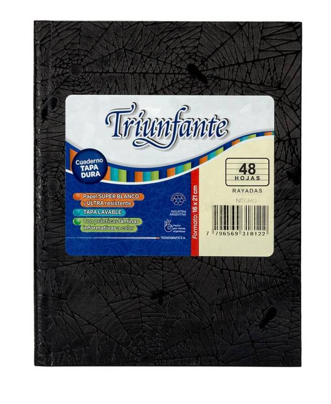 Cuaderno Triunfante Forrado T/D 48 Hjs Rayado Negro