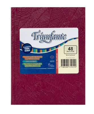 Cuaderno Triunfante Forrado T/D 48 Hjs Rayado Bordo