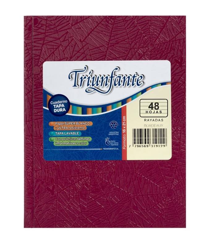 Cuaderno Triunfante Forrado T/D 48 Hjs Rayado Bordo