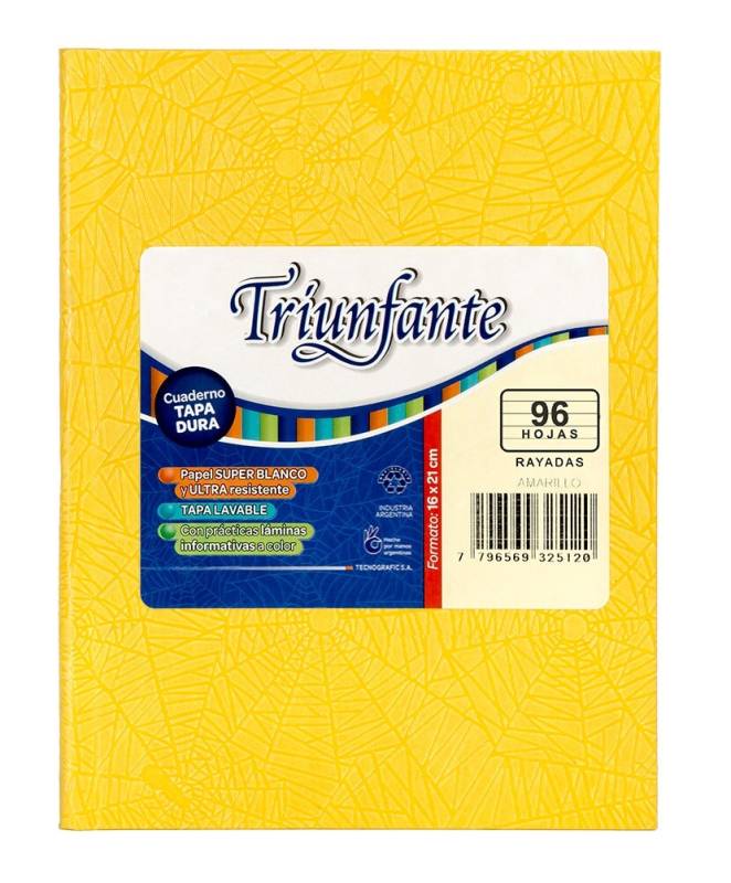 Cuaderno Triunfante Forrado T/D 96 Hjs Rayado Amarillo