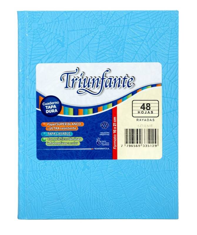 Cuaderno Triunfante Forrado T/D 48 Hjs Rayado Celeste