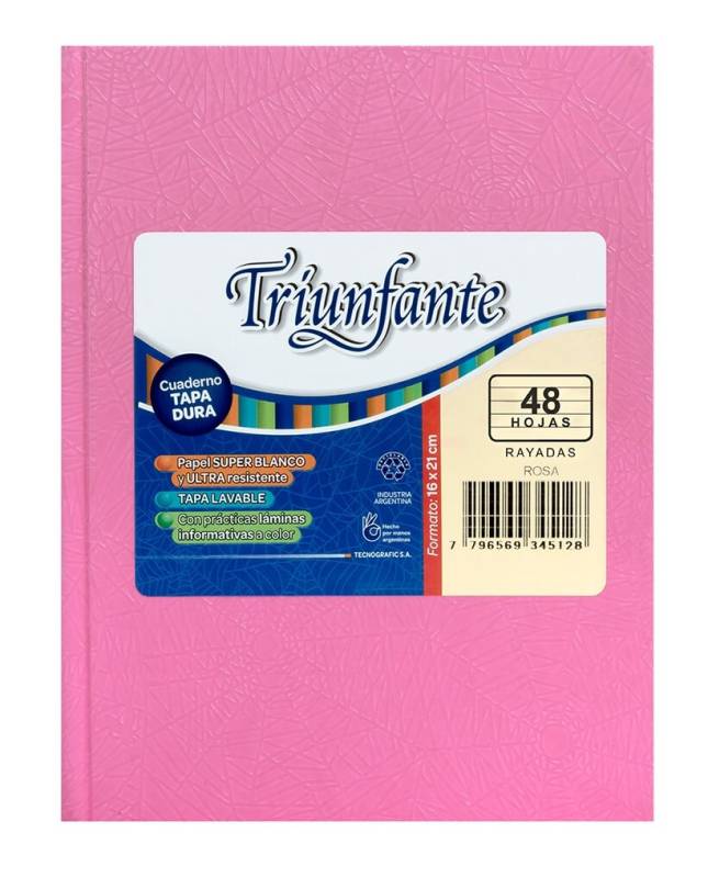 Cuaderno Triunfante Forrado T/D 48 Hjs Rayado Rosa
