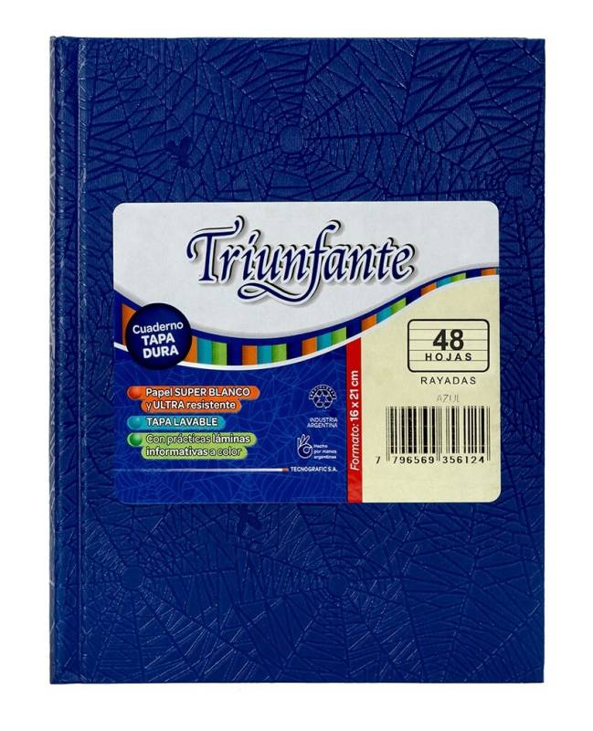 Cuaderno Triunfante Forrado T/D 48 Hjs Rayado Azul