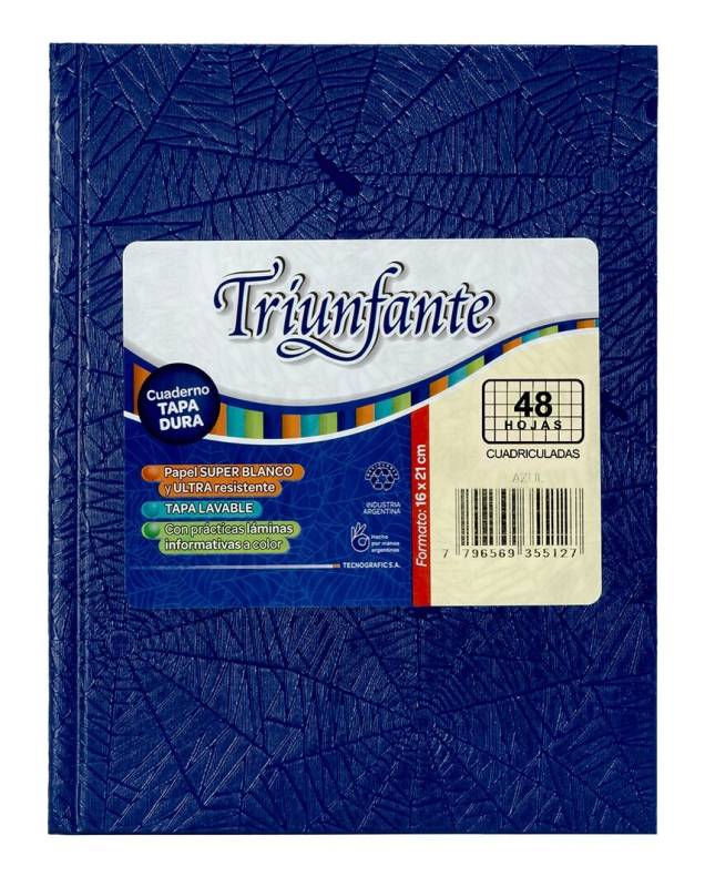 Cuaderno Triunfante Forrado T/D 48 Hjs Cuadriculado Azul