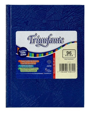 Cuaderno Triunfante Forrado T/D 96 Hjs Rayado Azul