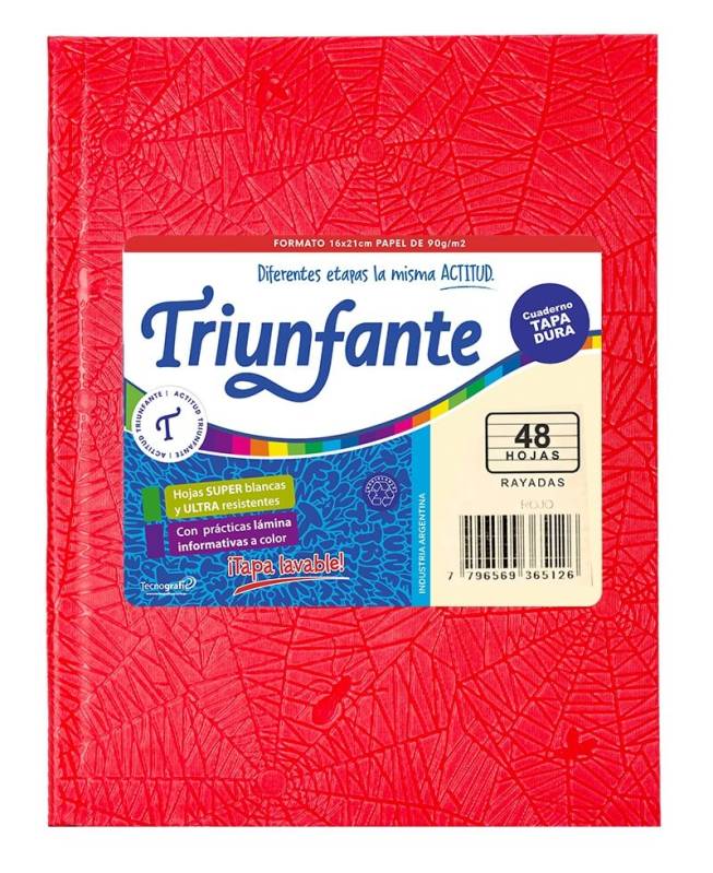 Cuaderno Triunfante Forrado T/D 48 Hjs Rayado Rojo