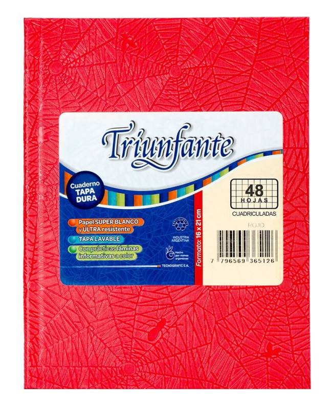 Cuaderno Triunfante Forrado T/D 48 Hjs Cuadriculado Rojo