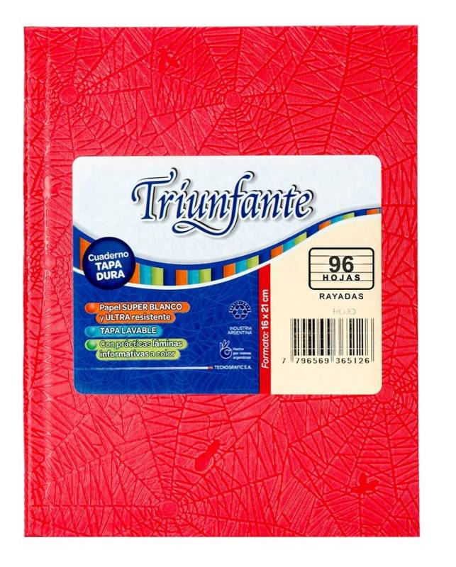Cuaderno Triunfante Forrado T/D 96 Hjs Rayado Rojo