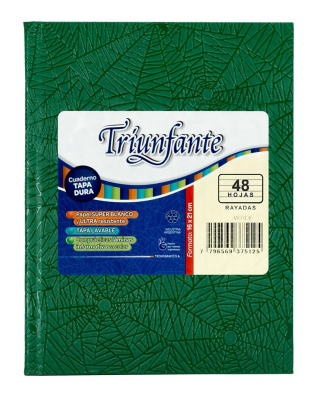 Cuaderno Triunfante Forrado T/D 48 Hjs Rayado Verde