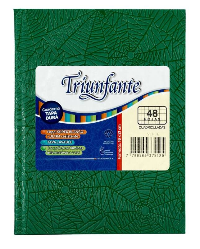 Cuaderno Triunfante Forrado T/D 48 Hjs Cuadriculado Verde