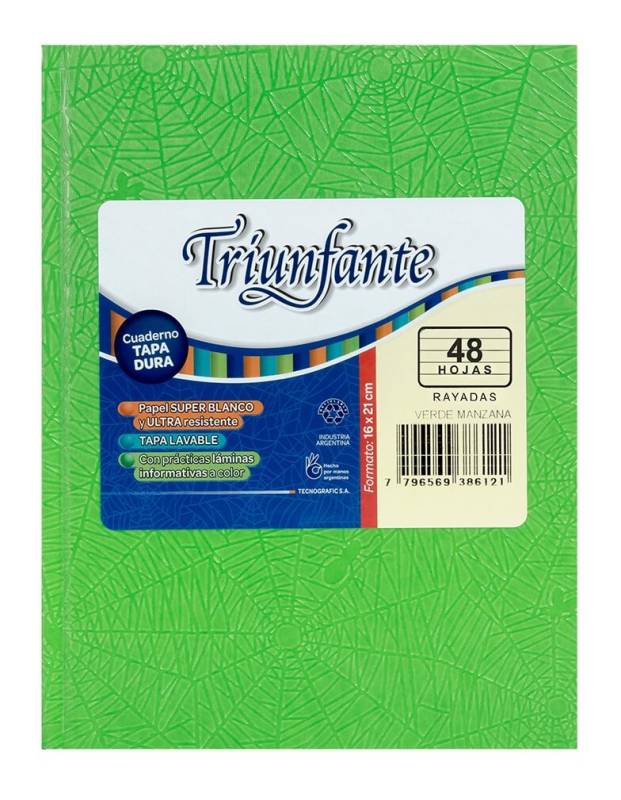 Cuaderno Triunfante Forrado T/D 48 Hjs Rayado Verde Manzana