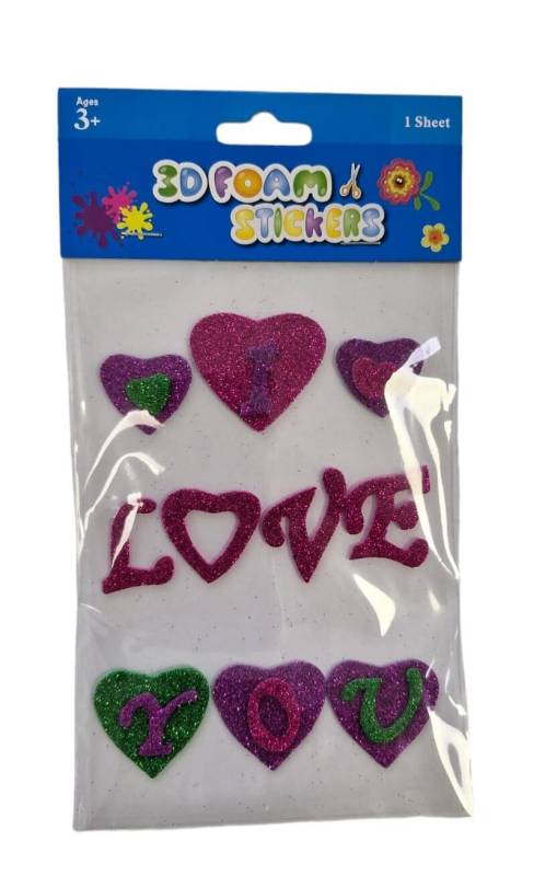 Goma Eva Figuras 3D Stickers En Plancha Corazones 50341
