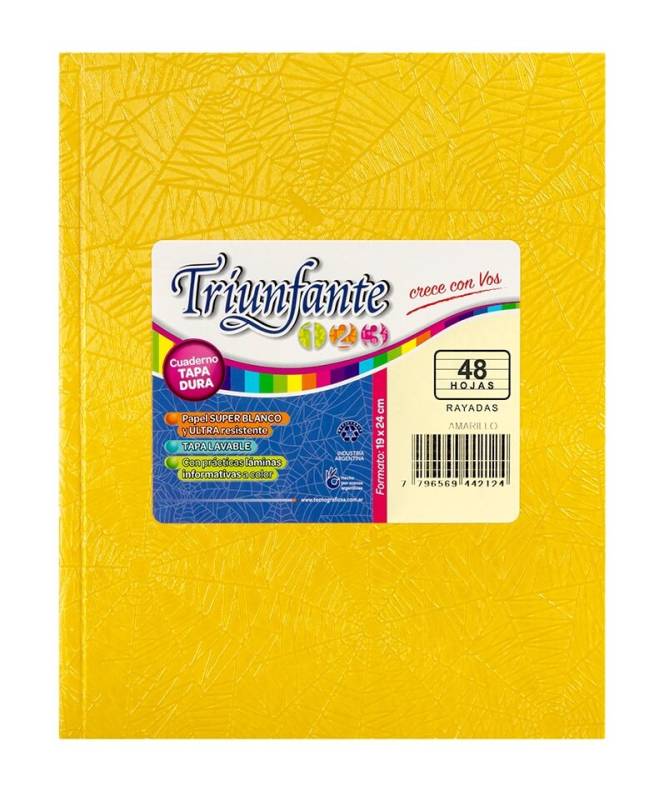 Cuaderno Triunfante 123 Forrado 19X23 T/D 48 Hjs Rayado Amarillo