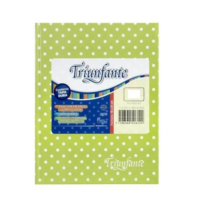 Cuaderno Triunfante Lunares T/D 48 Hjs Rayado Verde Mza