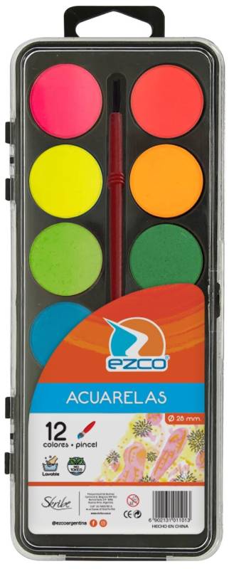 Acuarela Ezco Basic X 12 Colores Estuche Plastico