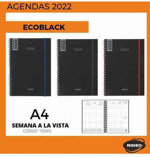 Agenda Rideo A4 C/esp Entelada Ecoblack 1509/5 Semanal