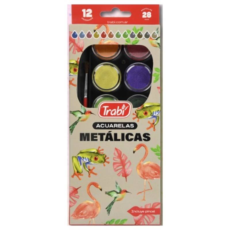 Acuarela Trabi X 12 Metallic C/Pincel Estuche Plast