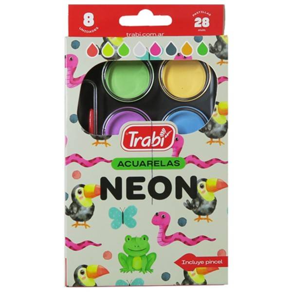 Acuarela Trabi X 8 Neon C/Pincel En Estuche Plast 