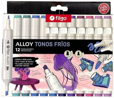 Marcadores Filgo Alloy Doble Punta Estuche X 12 Colores Fríos