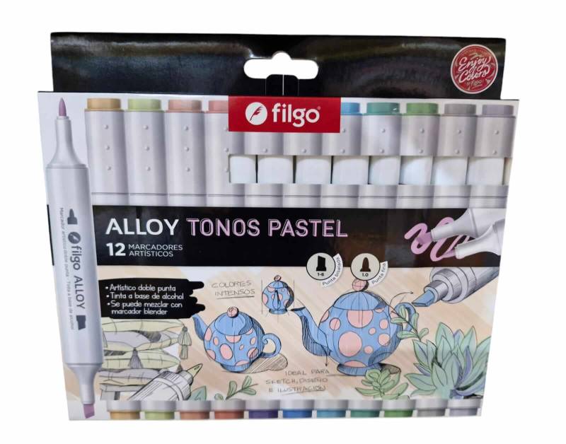 Marcadores Filgo Alloy Doble Punta Estuche X 12 Colores Pastel