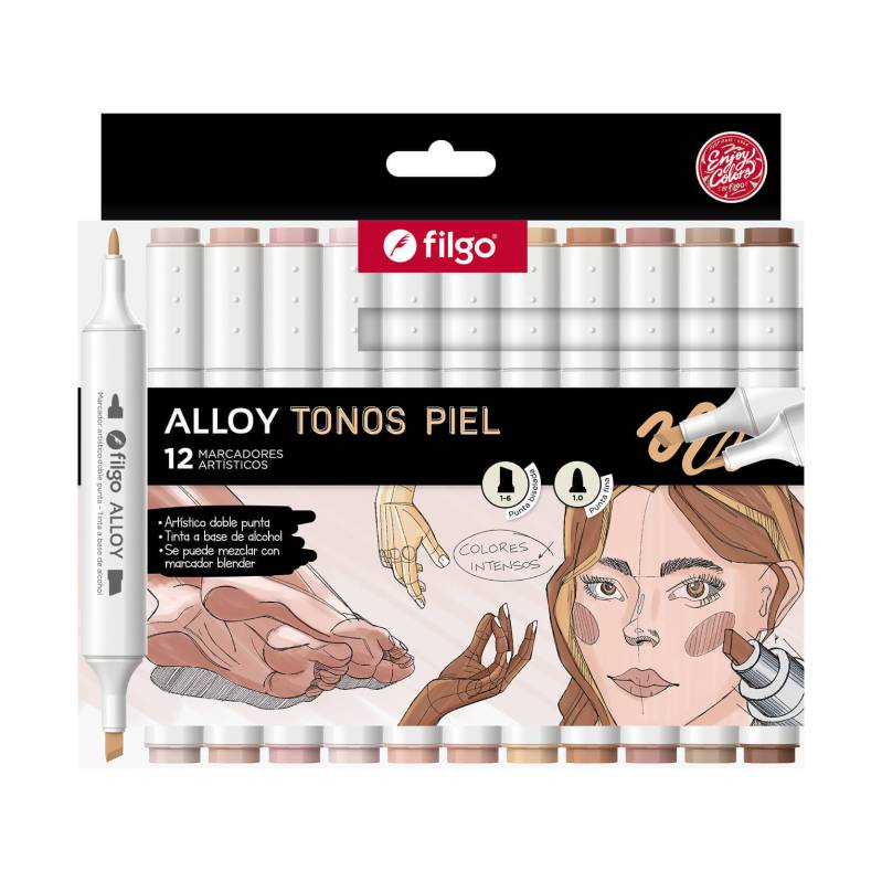 Marcadores Filgo Alloy Doble Punta Estuche X 12 Colores Piel