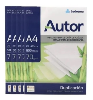 Papel Ledesma Autor 70 Gr A4 210X297 Duplicación Caja X 5 Unid