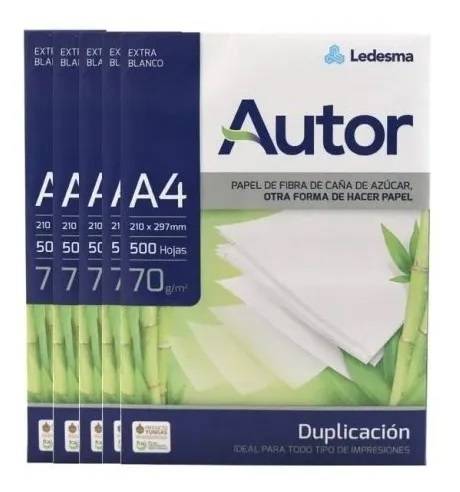 Papel Ledesma Autor 70 Gr A4 210X297 Duplicación Caja X 5 Unid