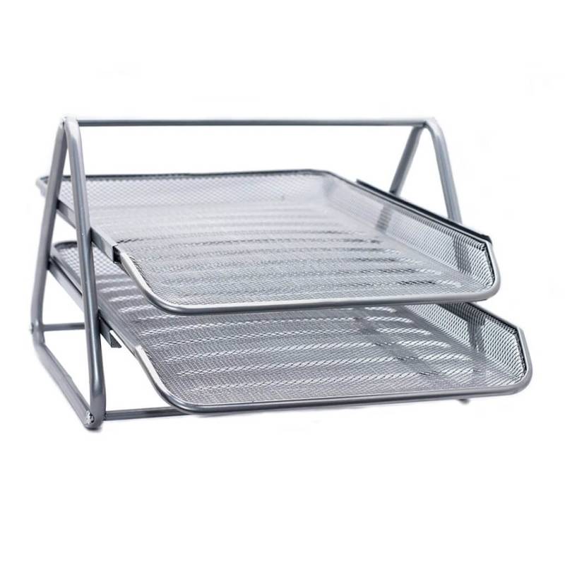 Bandeja Papelera Values Metal Calado 2 Pisos Plata