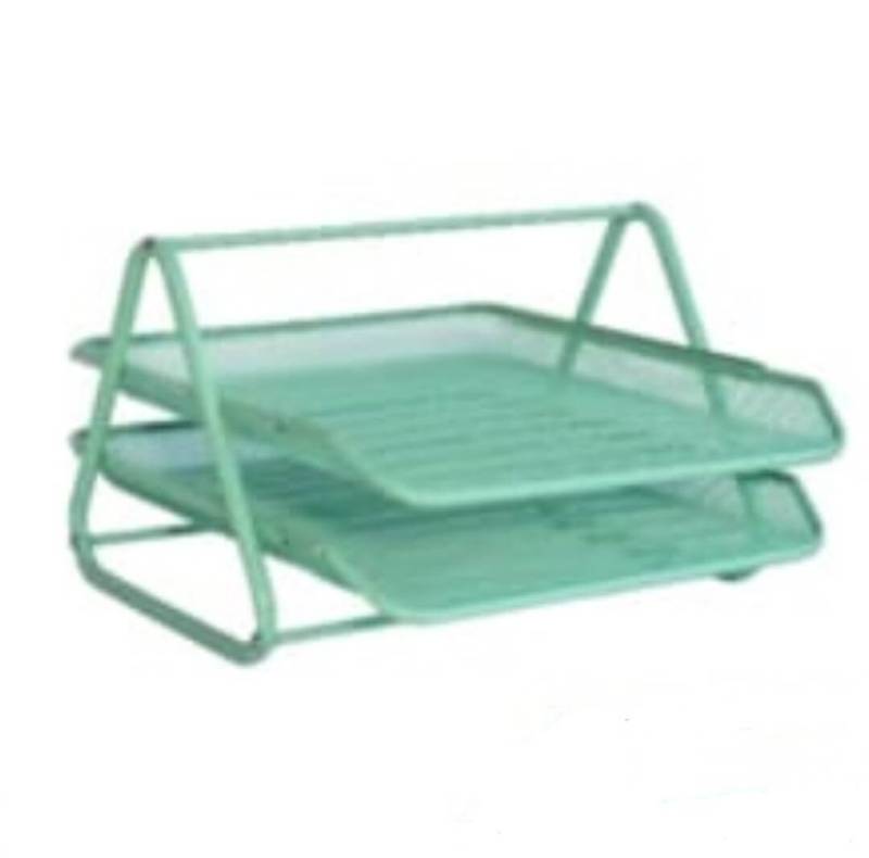 Bandeja Papelera Values Metal Calado 2 Pisos Verde Pastel