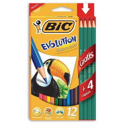 Lapices Colores Bic Evolution Largos X 12 (+4 Grafito) 