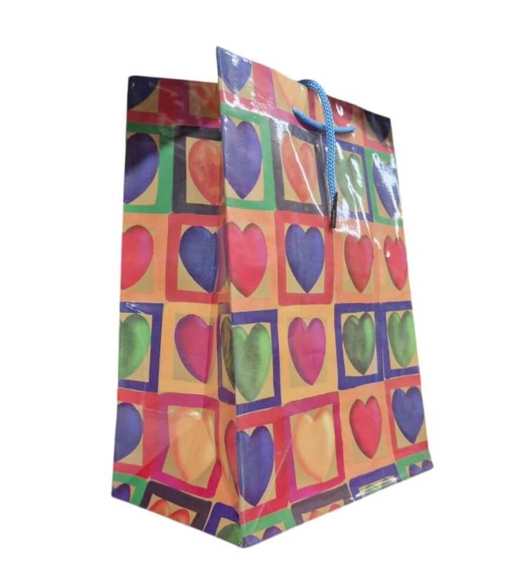 Bolsa Regalo Plastificada Corazones C/Cord 17X23 Cm