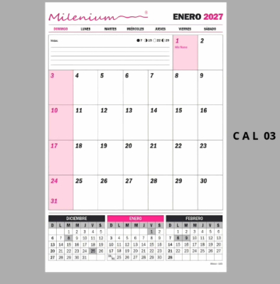 Almanaque A3 (46 X 32Cm) 2027 C/Esp Vertical Cal03 Nuevo