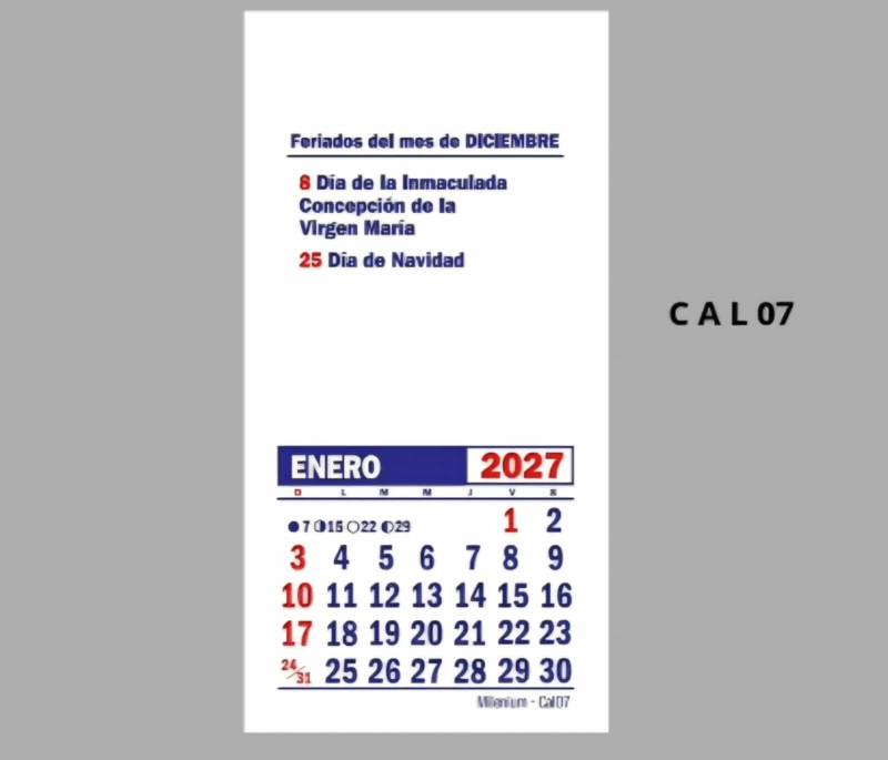 Almanaque Mignon 2027 Paq X 50 Cal07