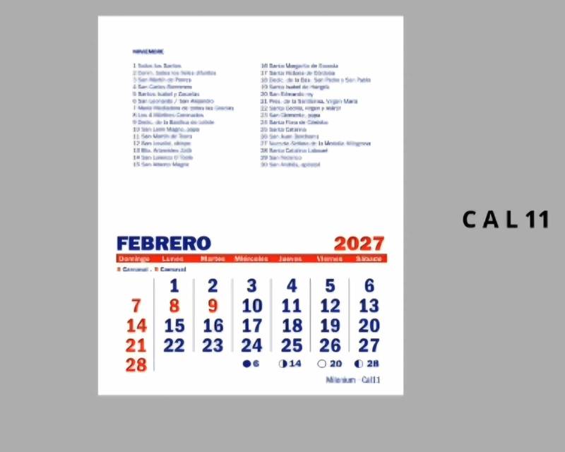 Almanaque Mensual 2027 20X11,5Cm Paq X 10 Cal11