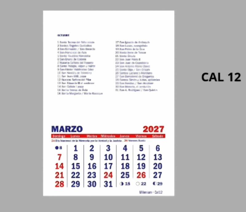 Almanaque Mensual 2027 10X15Cm Paq X 25 Cal12