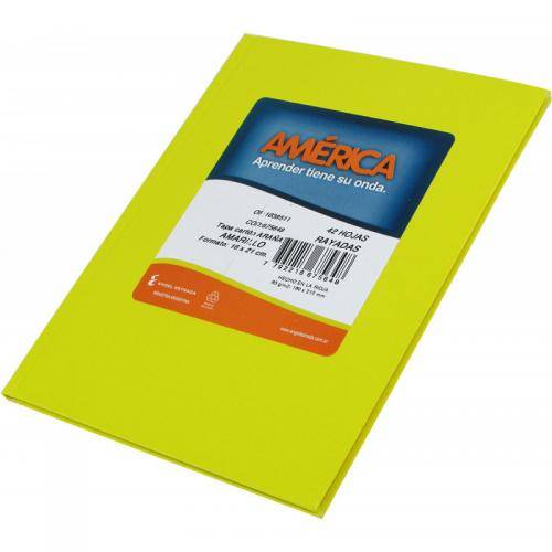 Cuaderno América T/C Forrado Amarillo 42 Hjs Rayado
