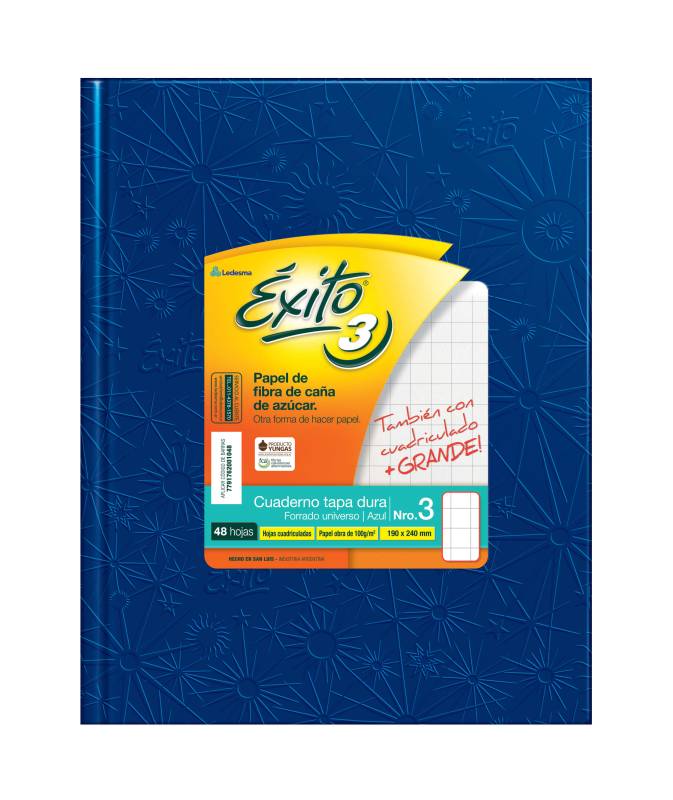 Cuaderno Éxito 19X24 Forrado T/D 48 Hjs Cuadro Gde Azul