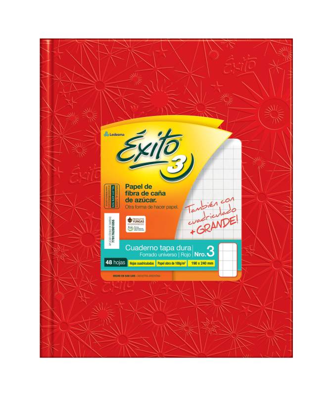 Cuaderno Éxito 19X24 Forrado T/D 48 Hjs Cuadro Gde Rojo