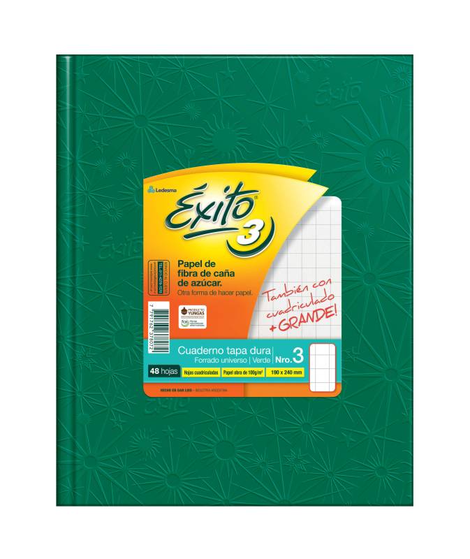 Cuaderno Éxito 19X24 Forrado T/D 48 Hjs Cuadro Gde Verde