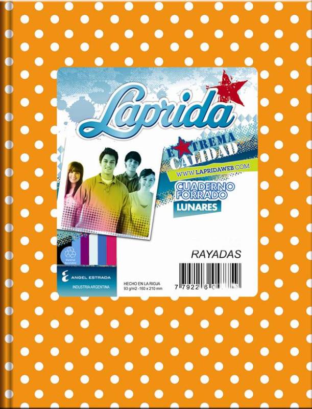 Cuaderno Laprida Lunares T/D 50 Hjs Rayado Naranja