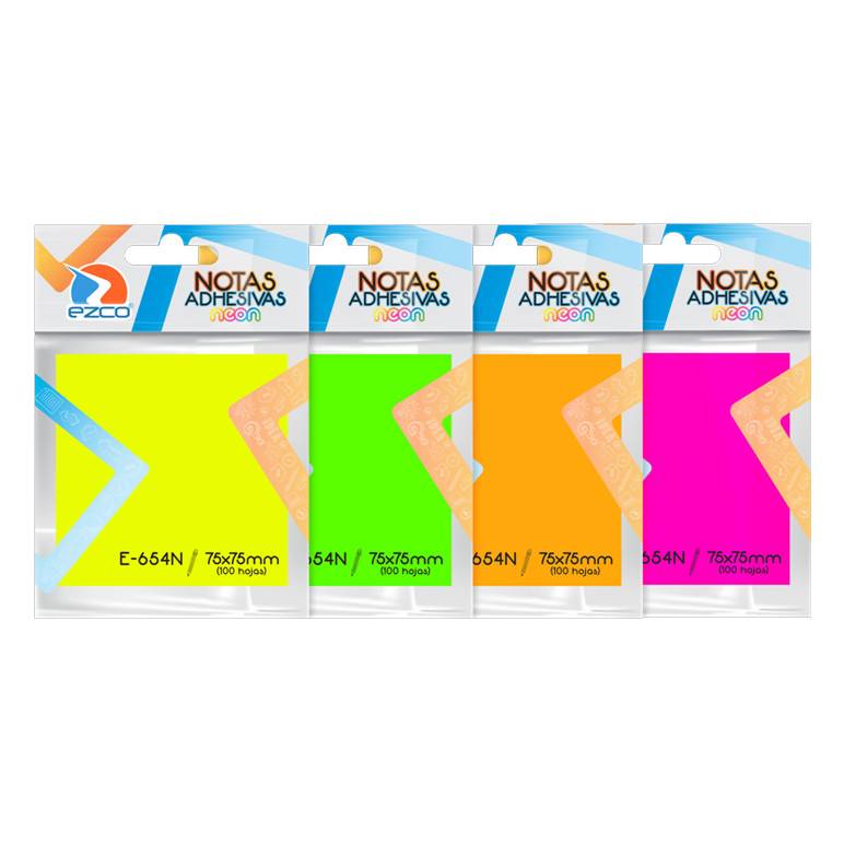 Block De Notas Adhesivas 75 X 75 Mm Ezco 100 Hjs E-654N Neon