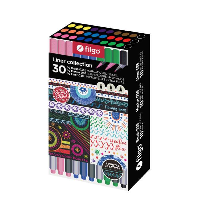 Set Filgo Enjoy Liner 038 + Marker 036 + Brush Pen X 30 Unid