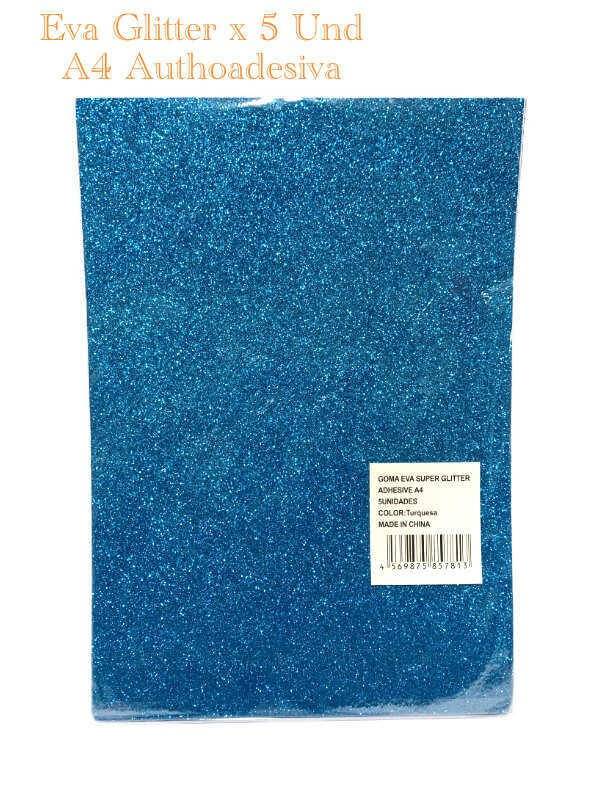 Goma Eva A4 Glitter Autoadhesiva Turquesa Paq X 5 Unid
