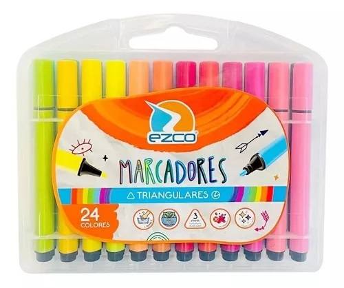 Marcadores Ezco Triangular X 24 Colores En Valija