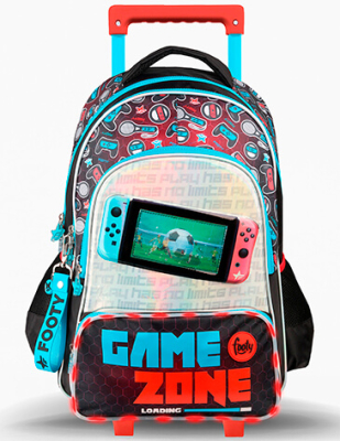 Mochila Footy C/Carro F3231 Game Zone Azul/Rojo 18' C/Led